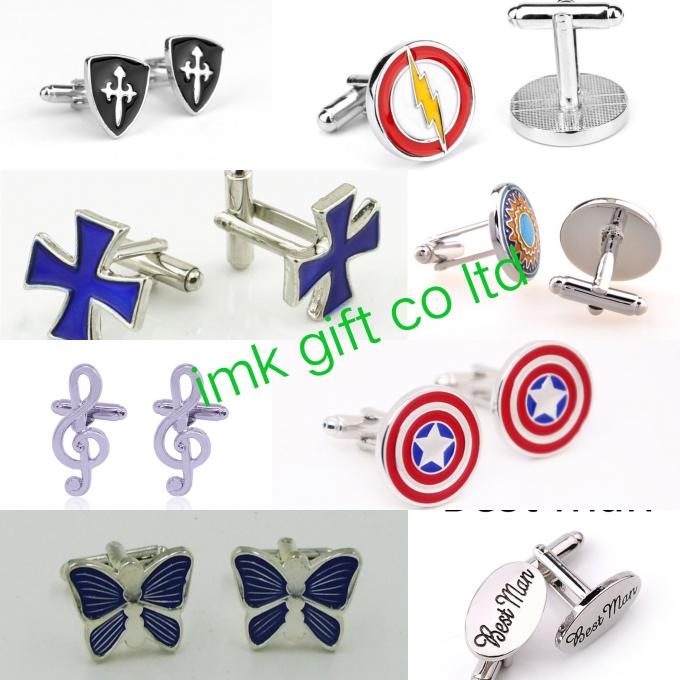 Cufflinks United States American Flag Icon Silver Luxury Jewelry Fashion Jewelry Blue Enamel Pattern Round N